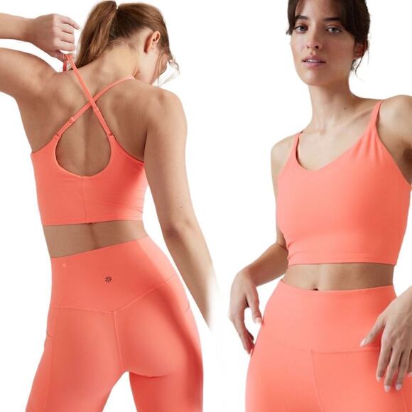NWT Athleta Cropped Top / Longline Bra Medium Elevation V-Neck  A-C Sunset Glow - Picture 1 of 8